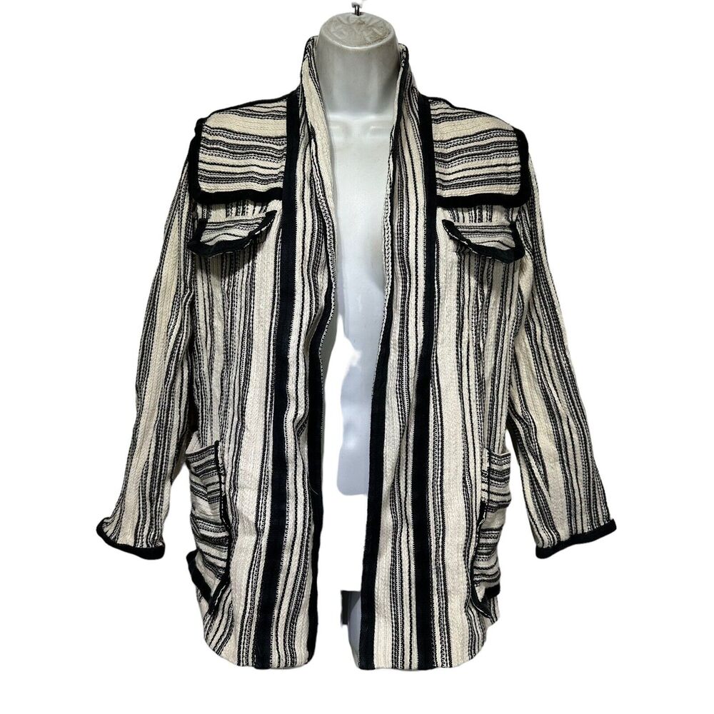 rebecca minkoff Womens Size XS Open Front oversized striped Textured jacket